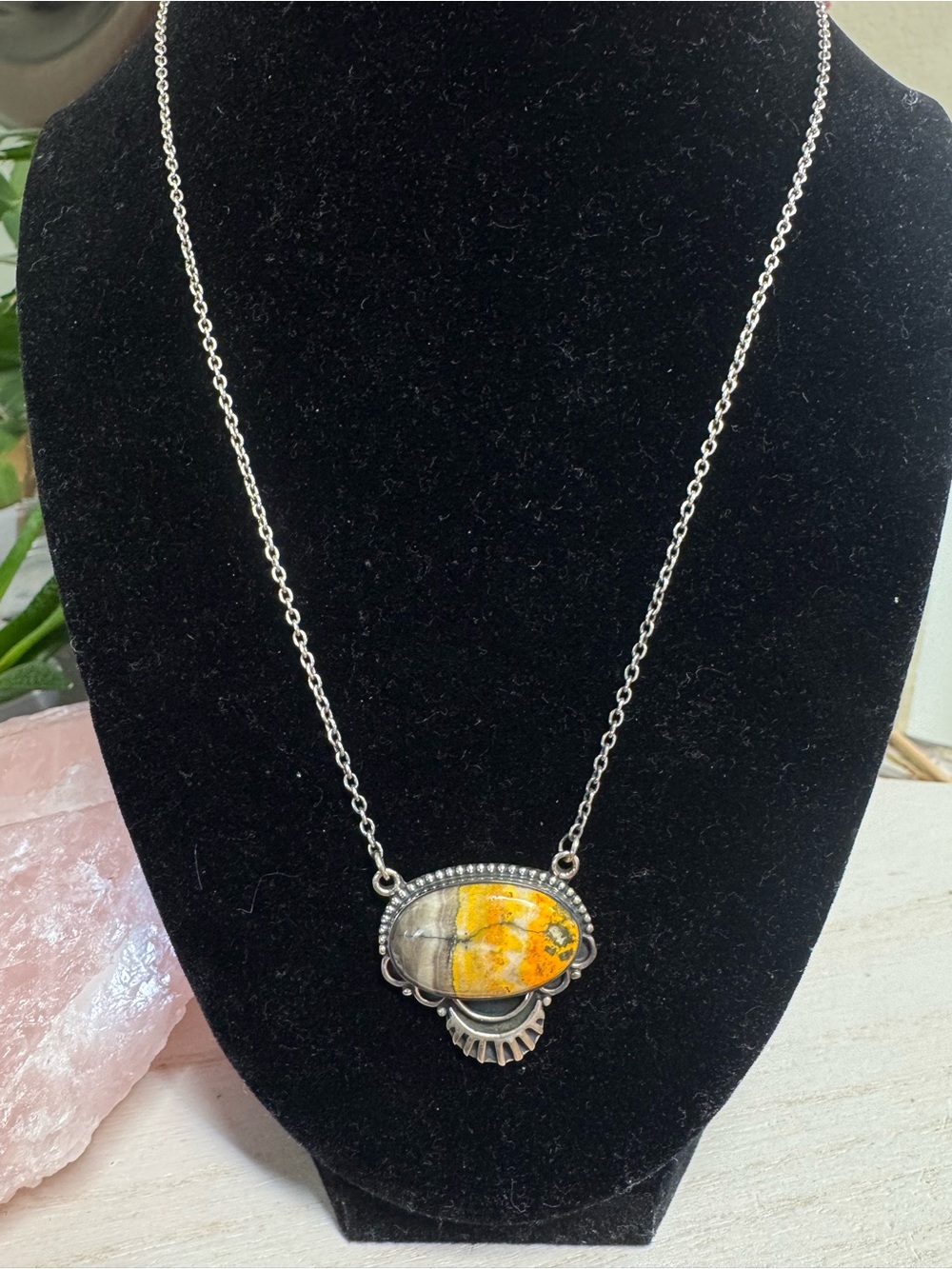 20” Bumblebee Jasper Sterling Silver Southwestern Pendant Necklace